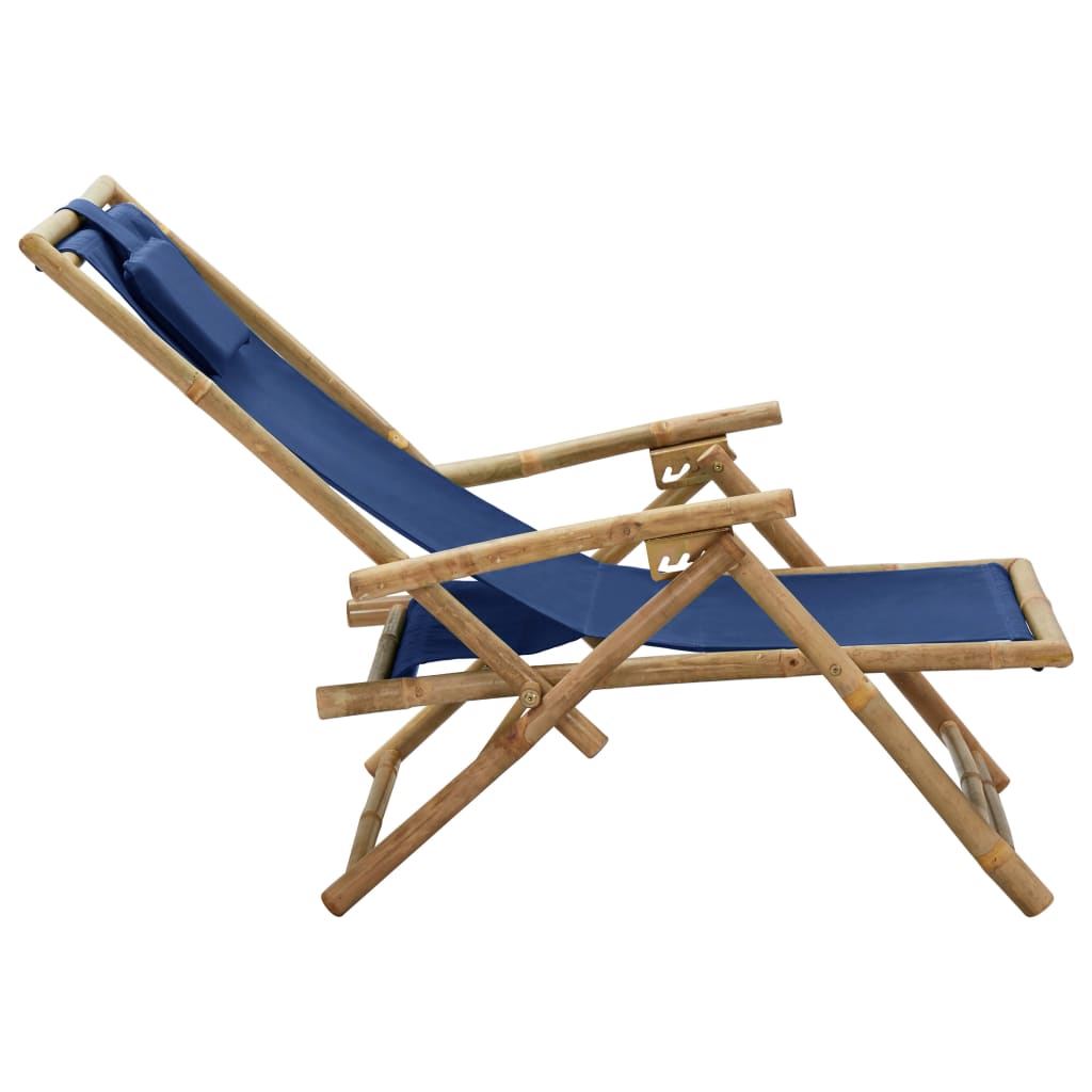 vidaXL Nagibna stolica za opuštanje od bambusa i tkanine modra