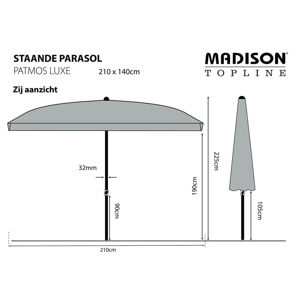 Madison suncobran Patmos Luxe pravokutni 210 x 140 cm sivi