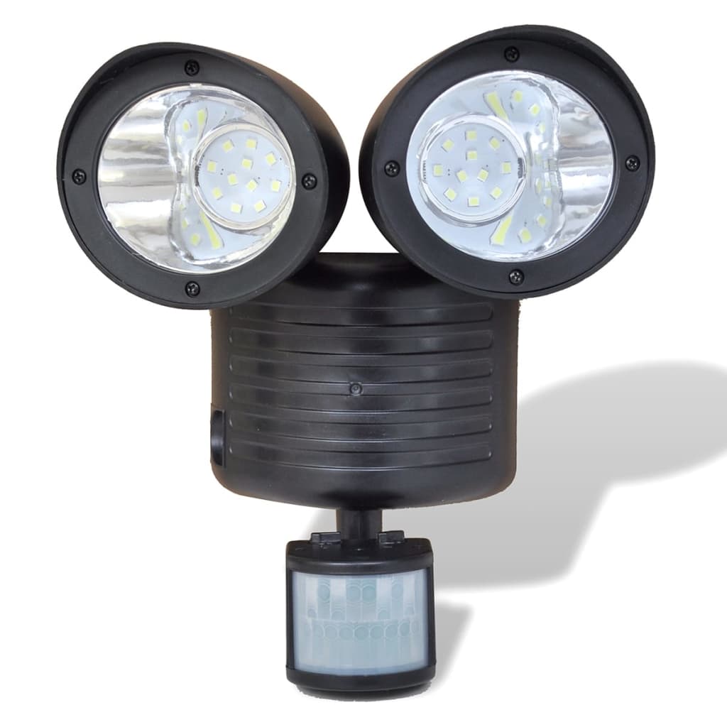 Crni senzorski LED reflektor sa solarnim napajanjem, dvostruka glava