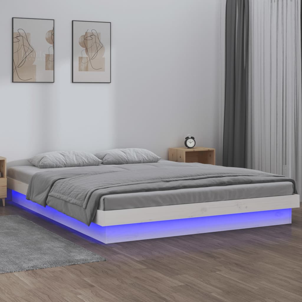 vidaXL LED okvir kreveta bijeli 180x200 cm veliki bračni masivno drvo