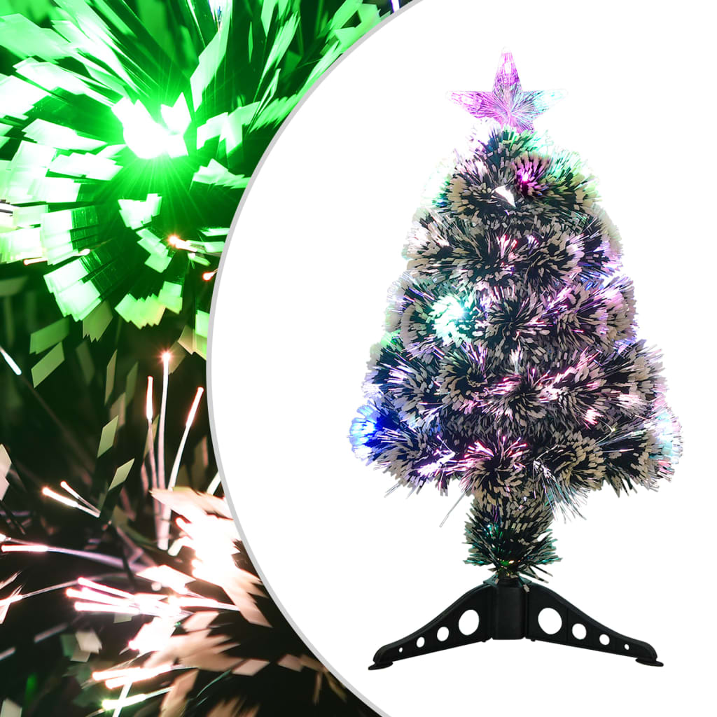 vidaXL Osvijetljeno božićno drvce zeleno-bijelo 64 cm optička vlakna