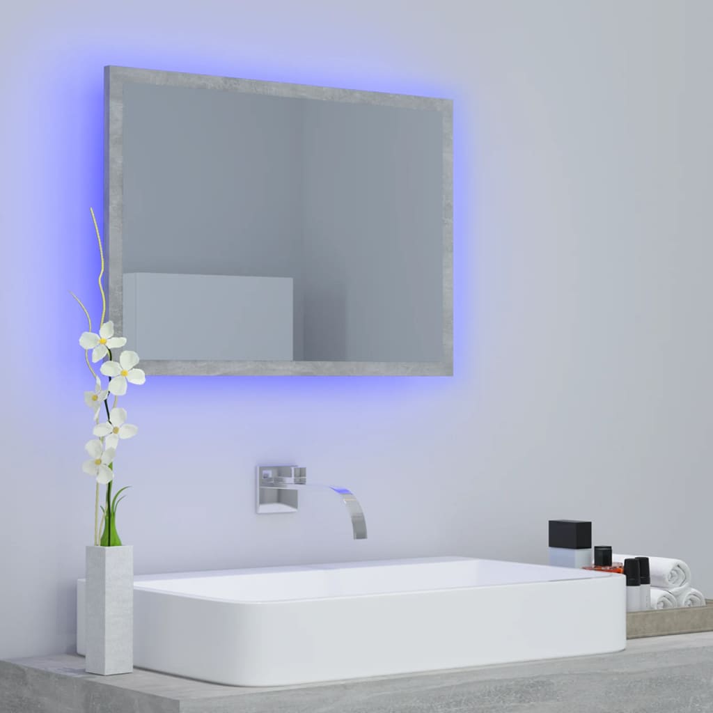 vidaXL LED kupaonsko ogledalo siva boja betona 60x8,5x37 cm akrilno
