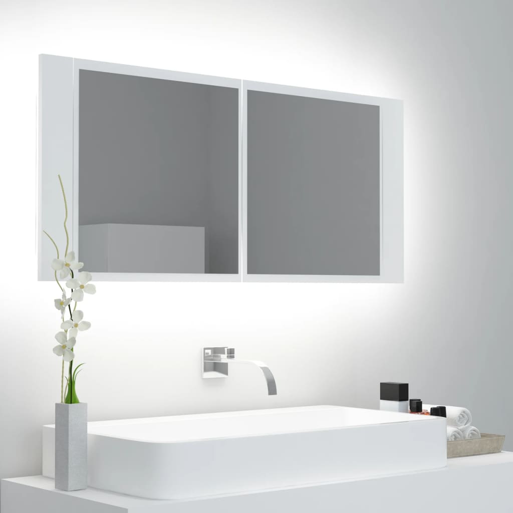 vidaXL LED kupaonski ormarić s ogledalom bijeli 100x12x45 cm akrilni