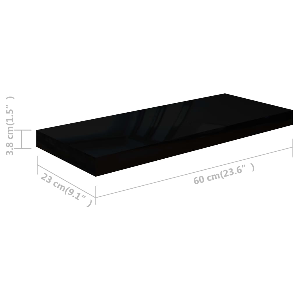 vidaXL Plutajuća zidna polica visoki sjaj crna 60 x 23,5 x 3,8 cm MDF