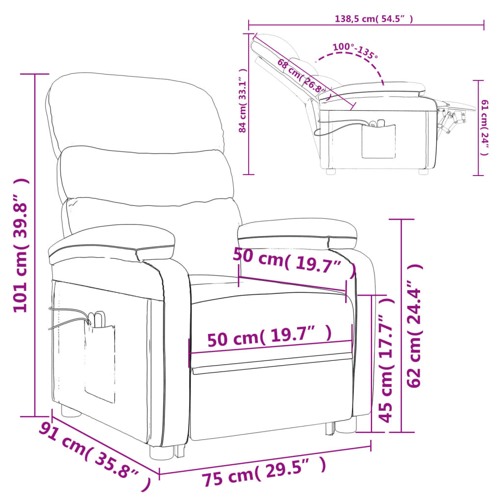 vidaXL Masažna fotelja na podizanje od umjetne kože antracit
