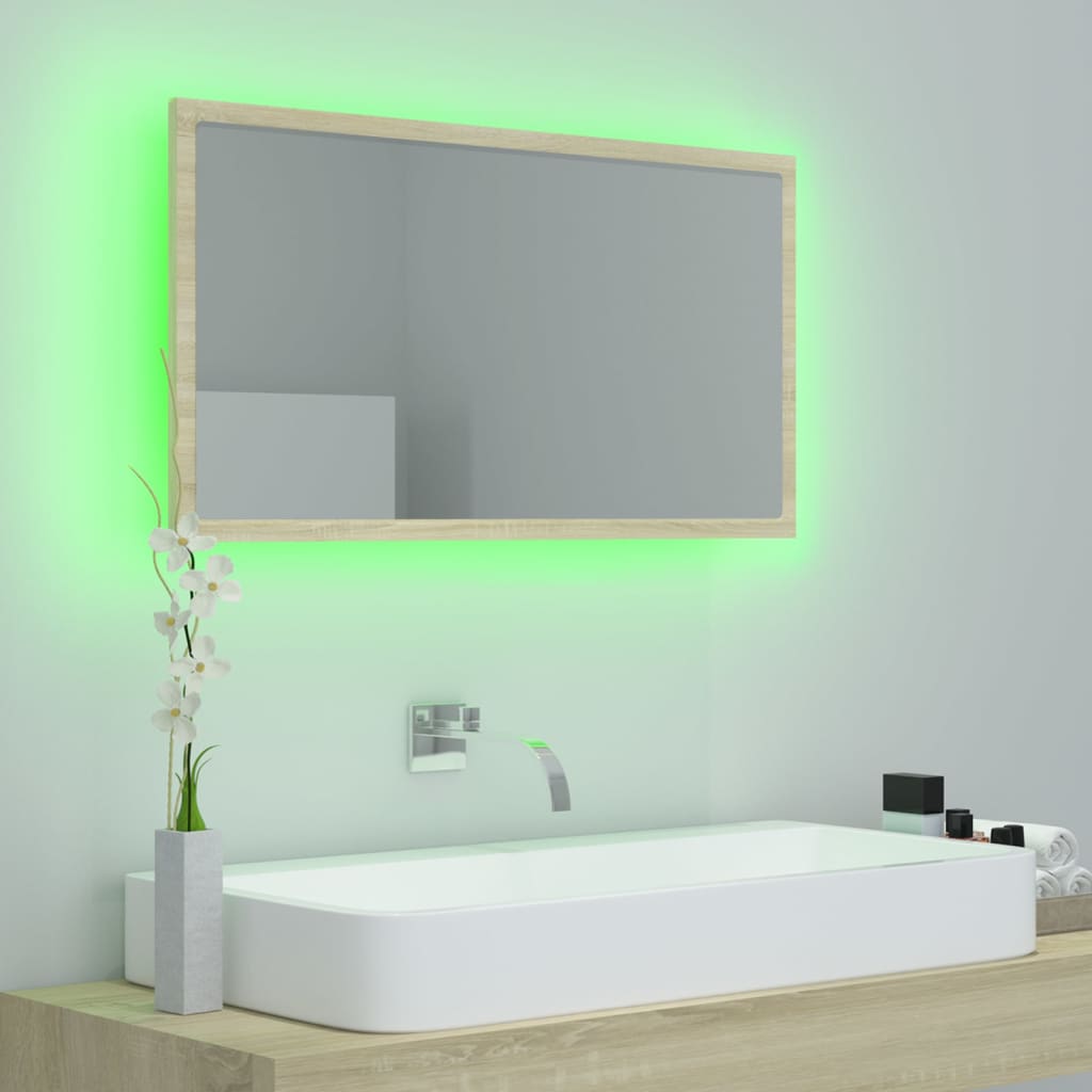 vidaXL LED kupaonsko ogledalo boja hrasta sonome 80x8,5x37 cm akrilno