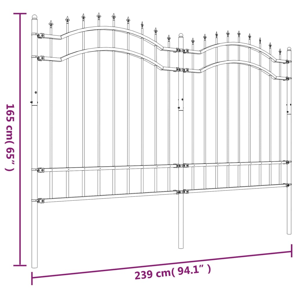 vidaXL Vrtna ograda sa šiljcima crna 165 cm od čelika obloženog prahom