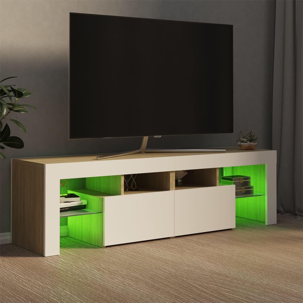 vidaXL TV ormarić s LED svjetlima bijeli i boja hrasta 140x36,5x40 cm