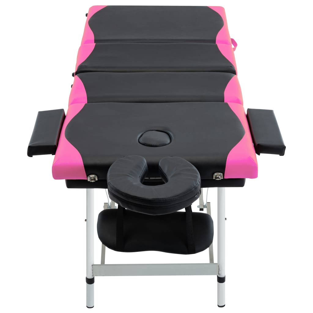 vidaXL Sklopivi stol za masažu s 4 zone aluminijski crno-ružičasti