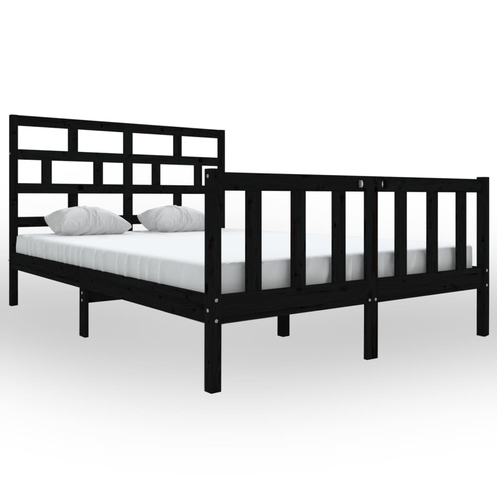 vidaXL Okvir za krevet od masivne borovine crni 150x200 cm bračni