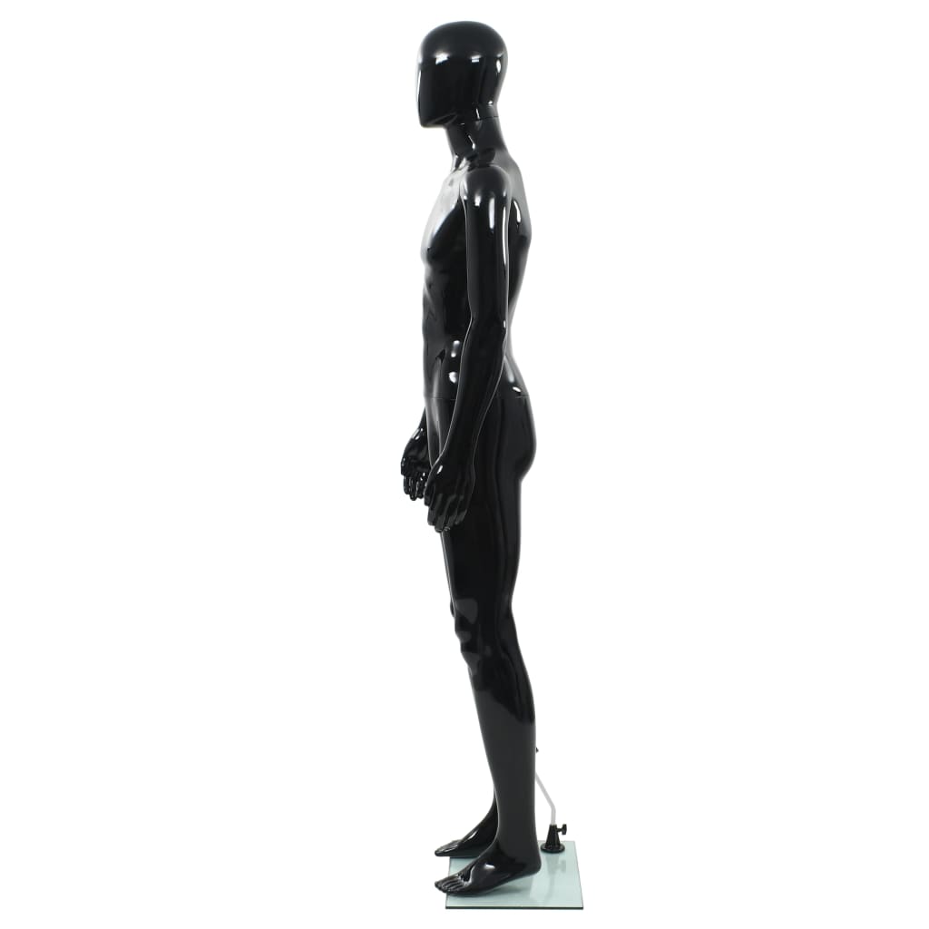 vidaXL Muška lutka za izlog sa staklenim postoljem crna sjajna 185 cm