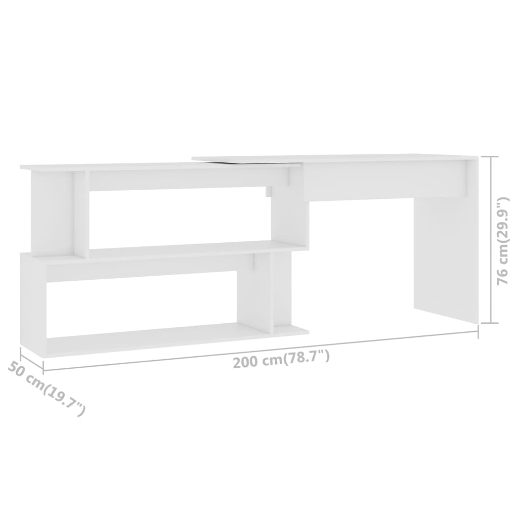 vidaXL Kutni radni stol bijeli 200 x 50 x 76 cm od konstruiranog drva