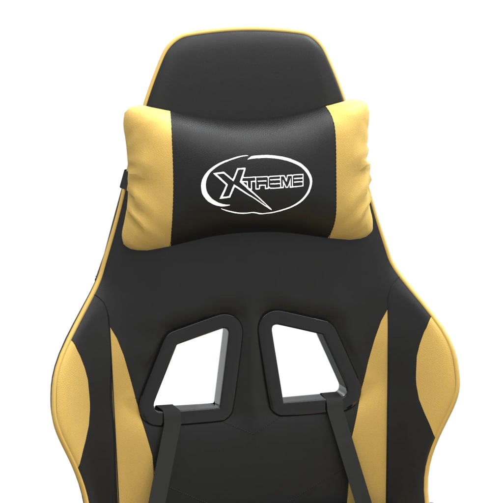 vidaXL Igraća stolica od umjetne kože s osloncem za noge Crna i zlatna
