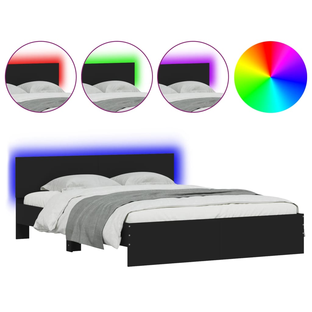 vidaXL Okvir za krevet s uzglavljem i LED crni 150x200 cm