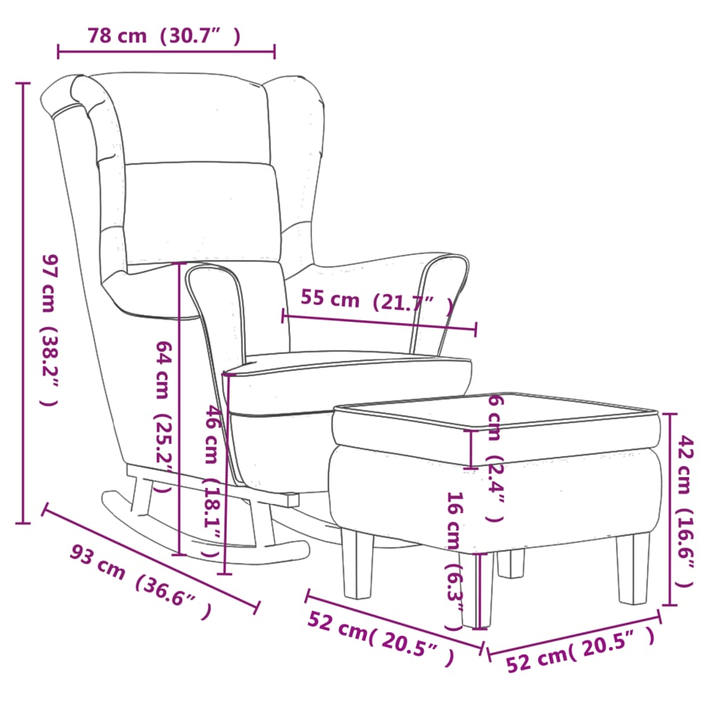 vidaXL Stolica za ljuljanje sa stolcem tamnozelena baršunasta