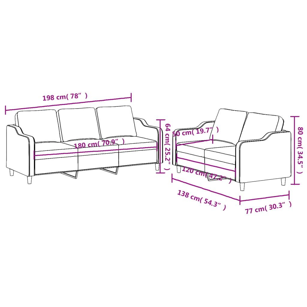 vidaXL 2-dijelni set sofa s jastucima svjetložuti od tkanine
