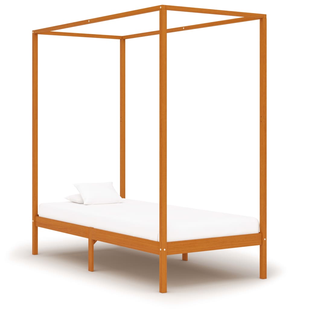 vidaXL Okvir za krevet s baldahinom od borovine boja meda 90 x 200 cm