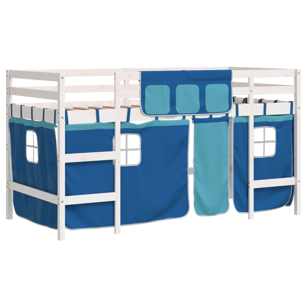 vidaXL Dječji krevet na kat i zavjese plavi 80 x 200 cm borovina