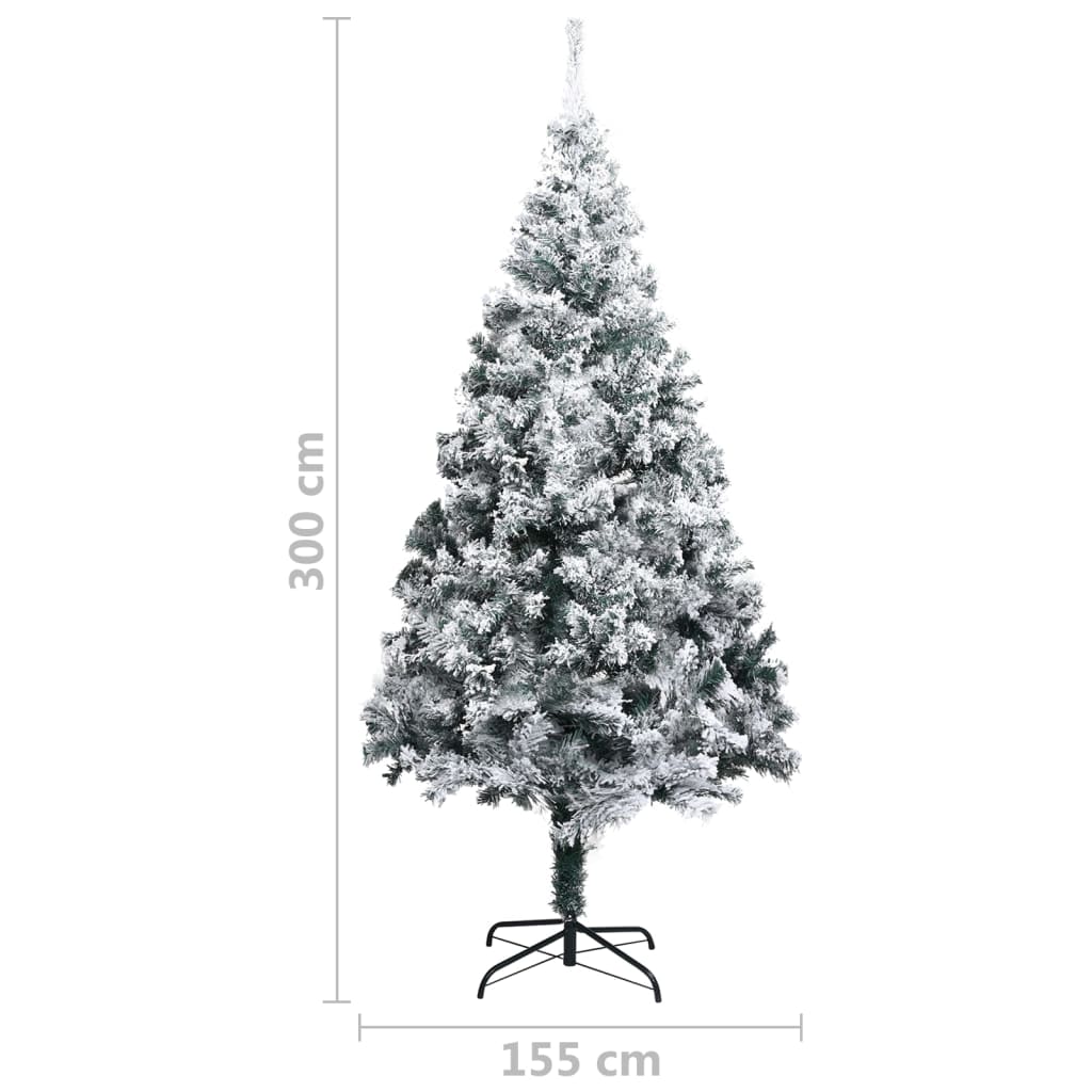 vidaXL Umjetno božićno drvce LED s kuglicama i snijegom zeleno 300 cm