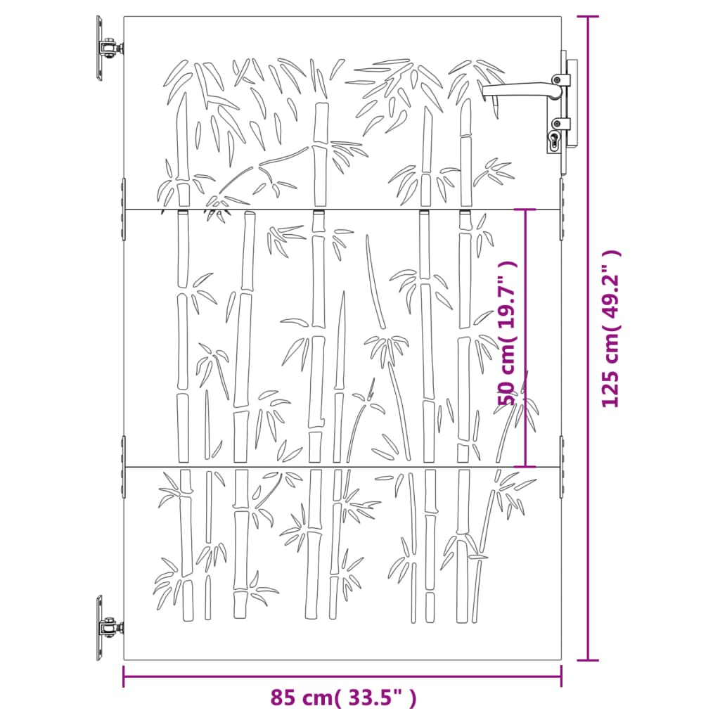 vidaXL Vrtna vrata 85 x 125 cm od čelika COR-TEN s uzorkom bambusa