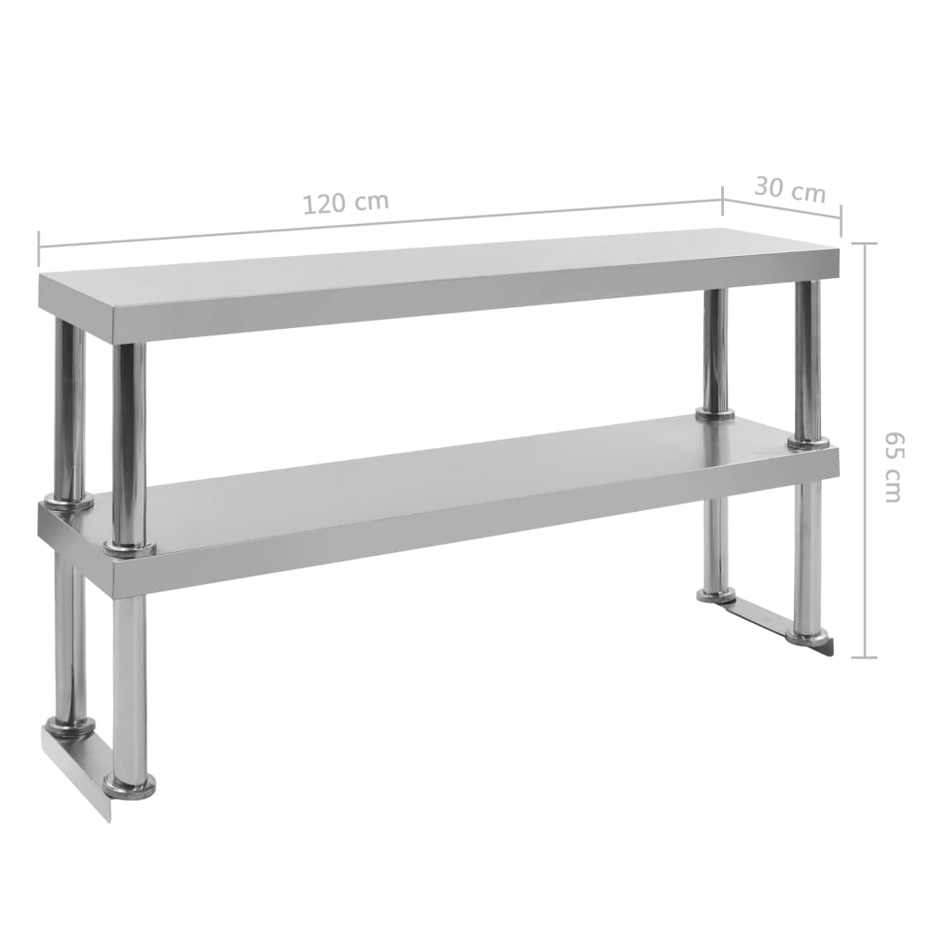 vidaXL Polica za radni stol s 2 razine 120x30x65 cm nehrđajući čelik