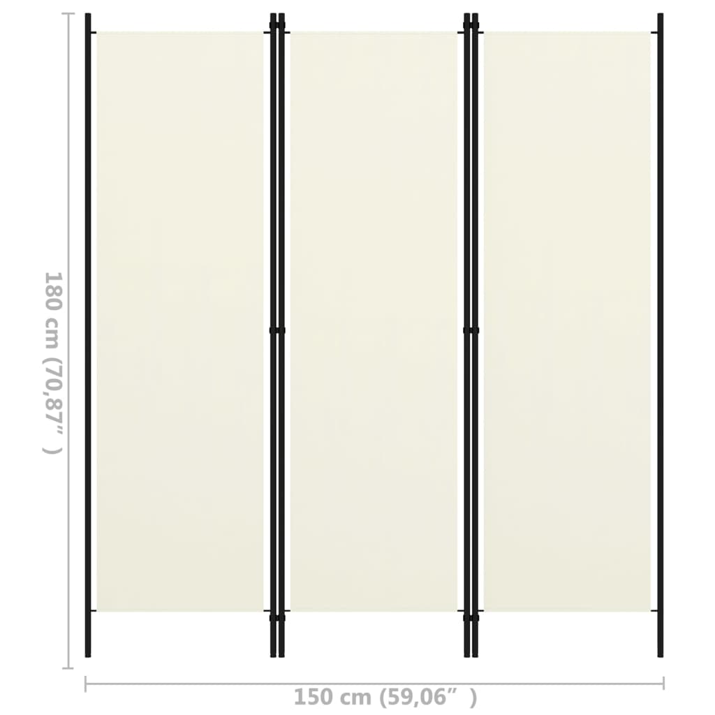 vidaXL Sobna pregrada s 3 panela krem-bijela 150 x 180 cm