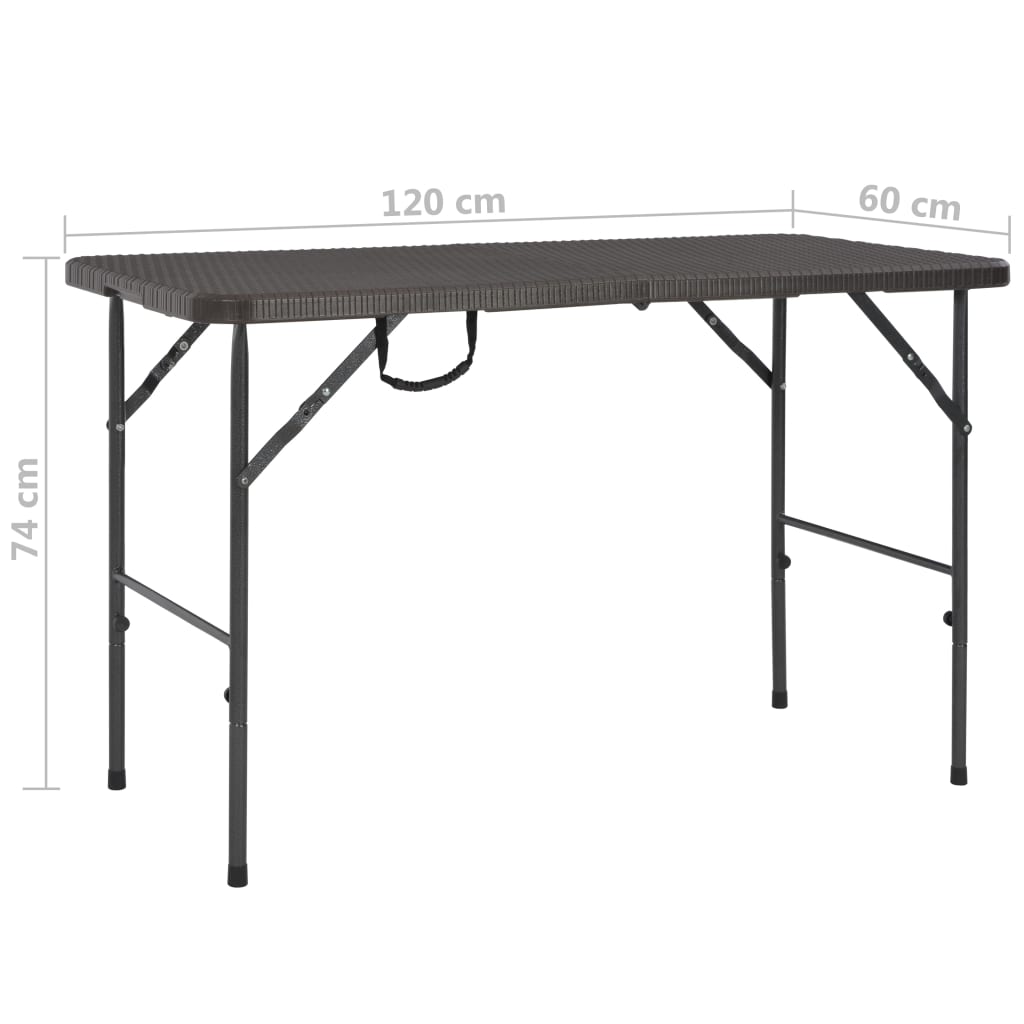 vidaXL Sklopivi vrtni stol smeđi 120 x 60 x 74 cm HDPE izgled ratana