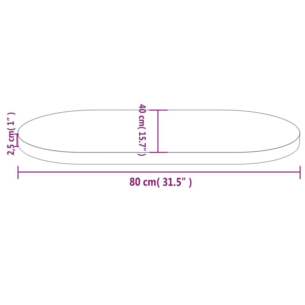 vidaXL Ploča za stol bijela 80x40x2,5 cm od masivne borovine ovalna