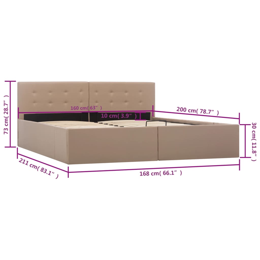 vidaXL Hidraulični okvir za krevet od umjetne kože boja kave 160x200 cm