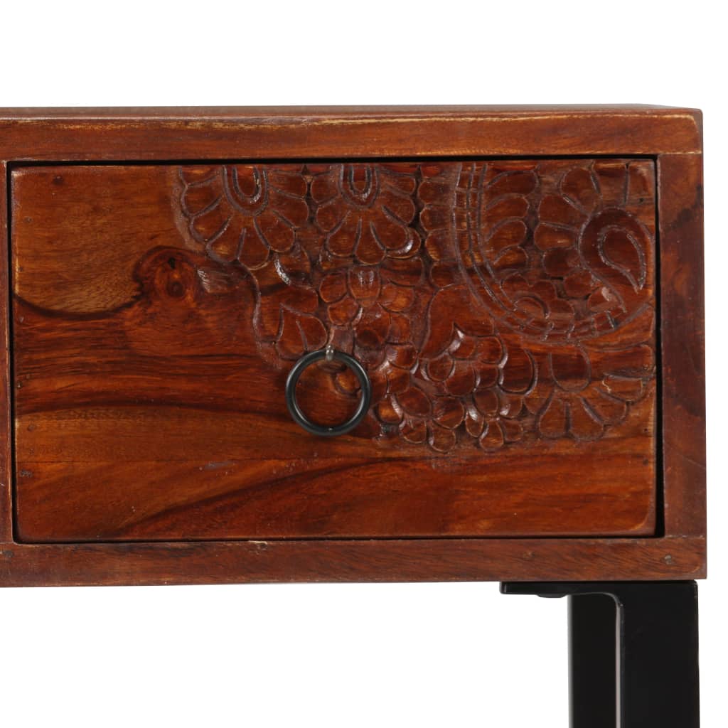 vidaXL Radni stol od masivnog drva šišama i prave kože 117x50x76 cm