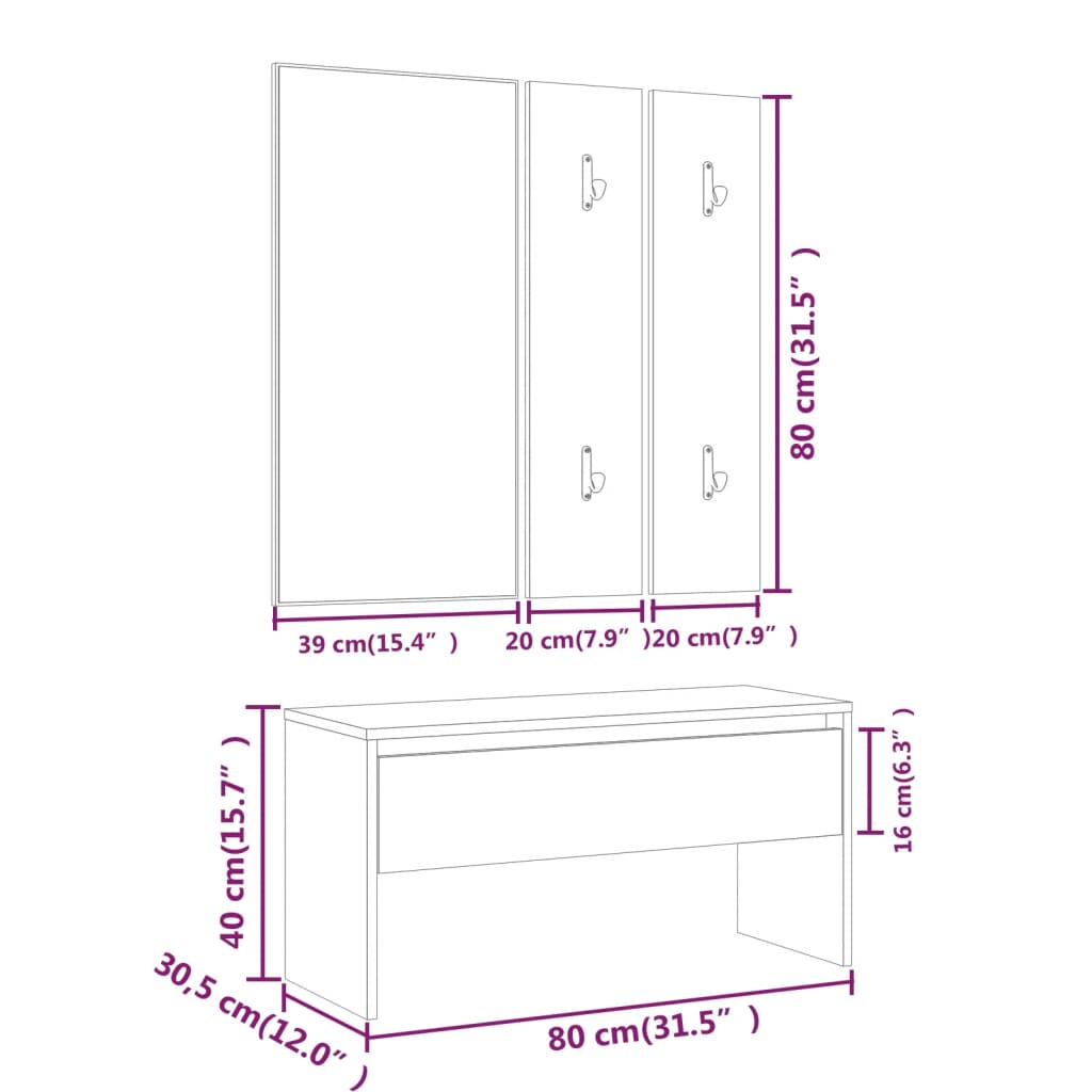 vidaXL Set namještaja za hodnik sjajni bijeli od konstruiranog drva
