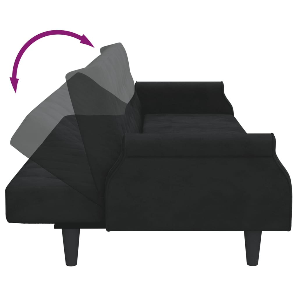 vidaXL Dvosjed na razvlačenje s jastucima i tabureom crni baršunasti