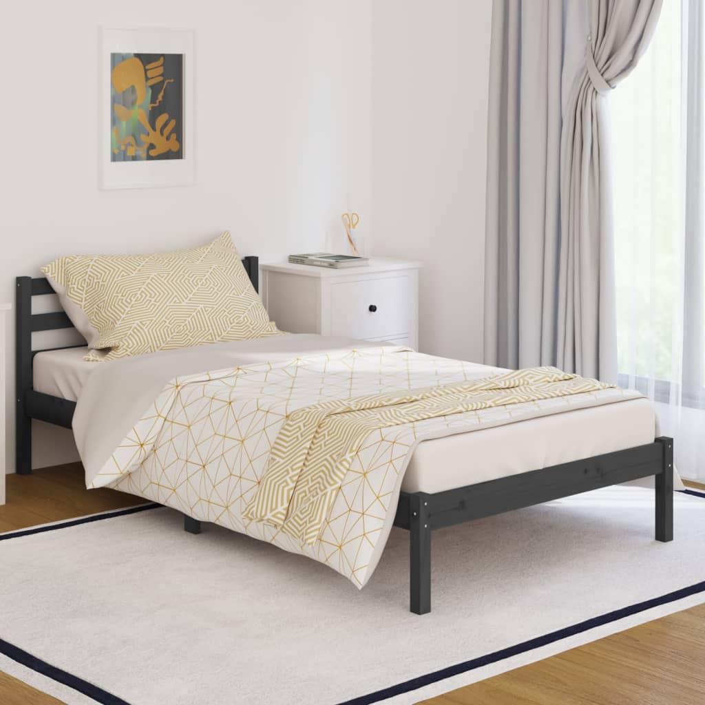 vidaXL Okvir za krevet od masivne borovine 100 x 200 cm sivi