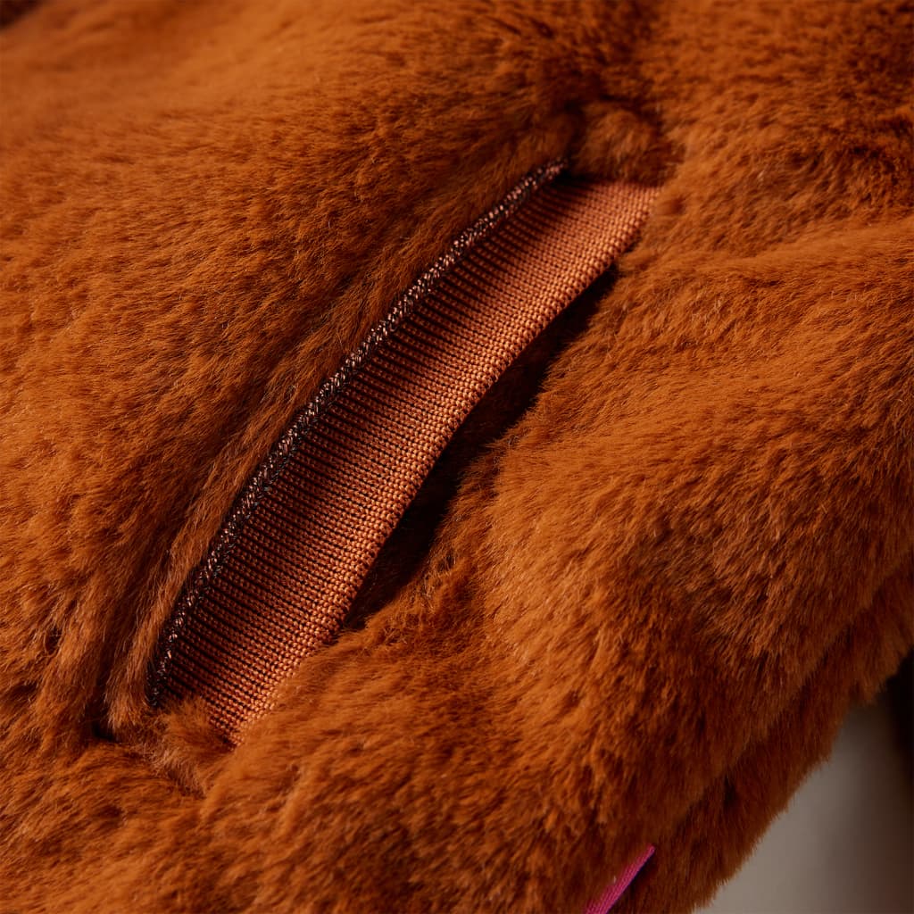 Dječja jakna s kapuljačom od umjetnog krzna boja konjaka 92