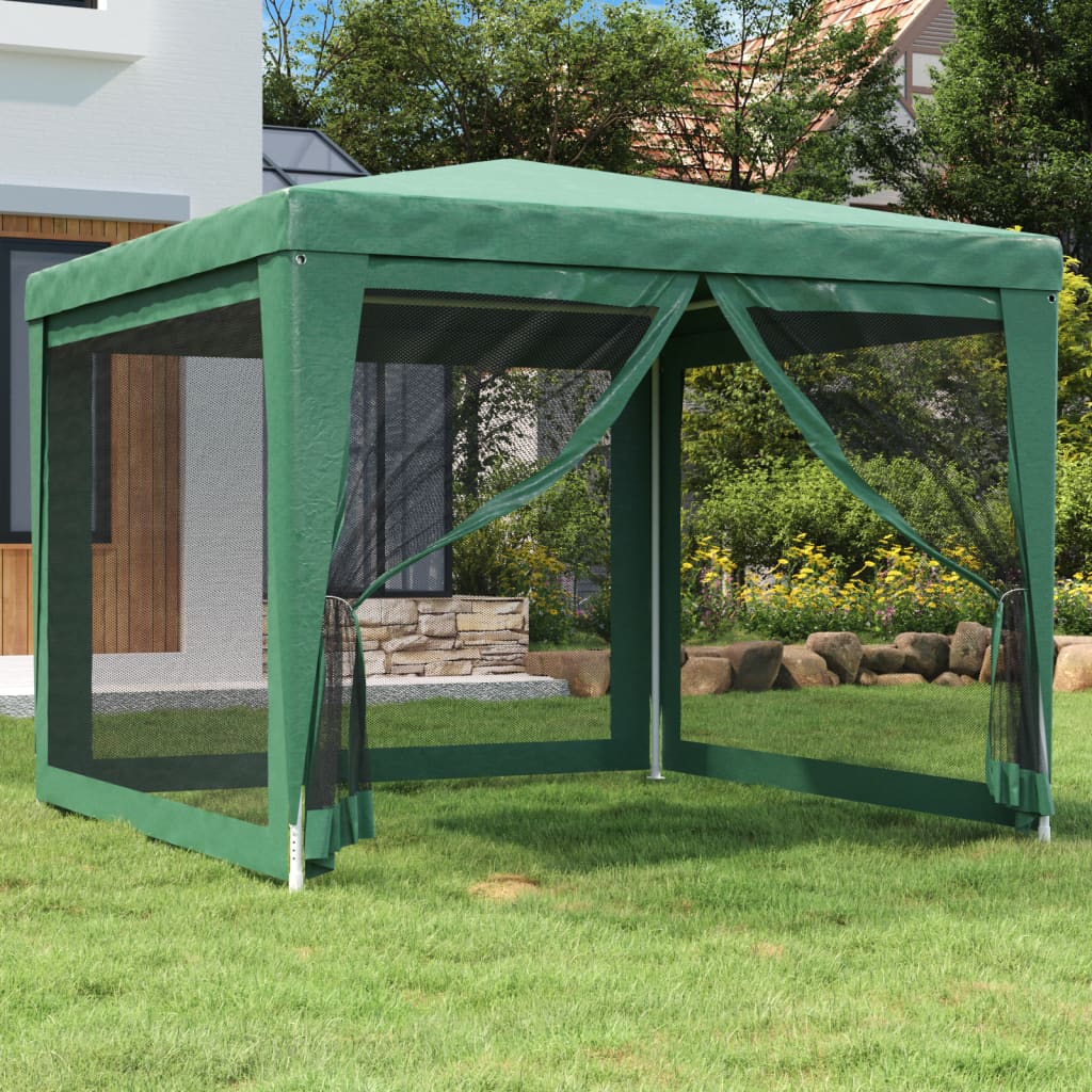 vidaXL Šator za zabave s 4 mrežasta bočna zida zeleni 3 x 3 m HDPE