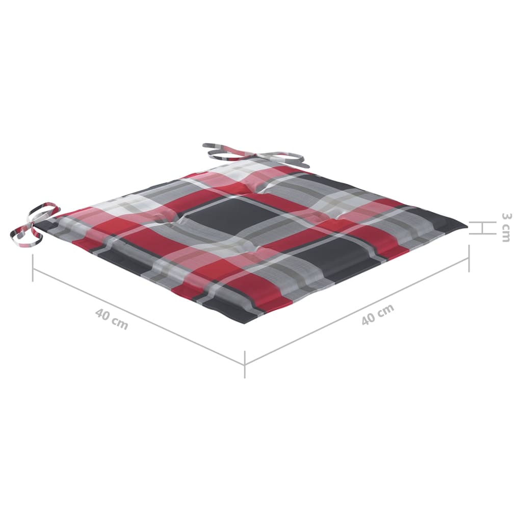 vidaXL 3-dijelni bistro set od tikovine s crvenim kariranim jastucima