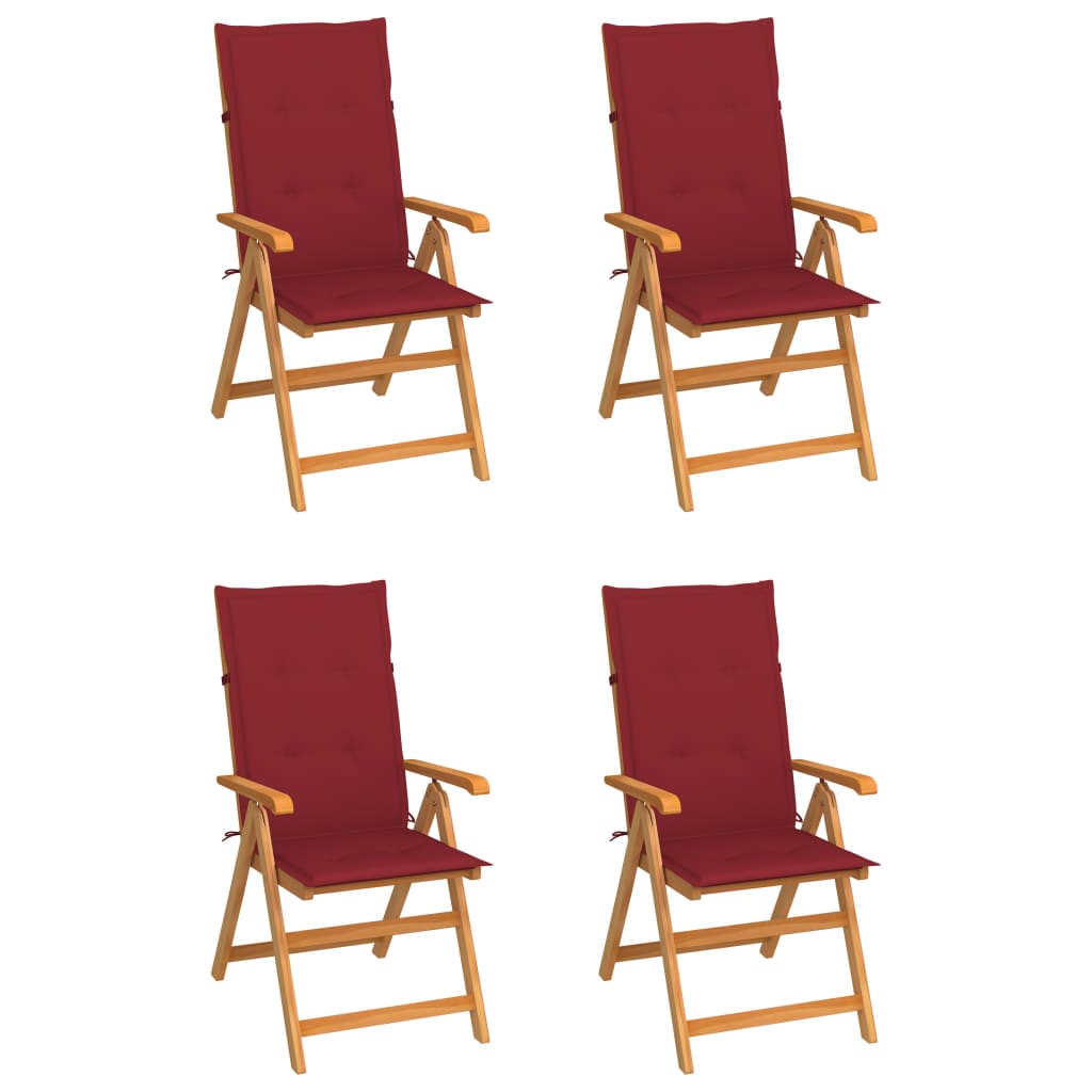 vidaXL Vrtne stolice s jastucima boje vina 4 kom od masivne tikovine