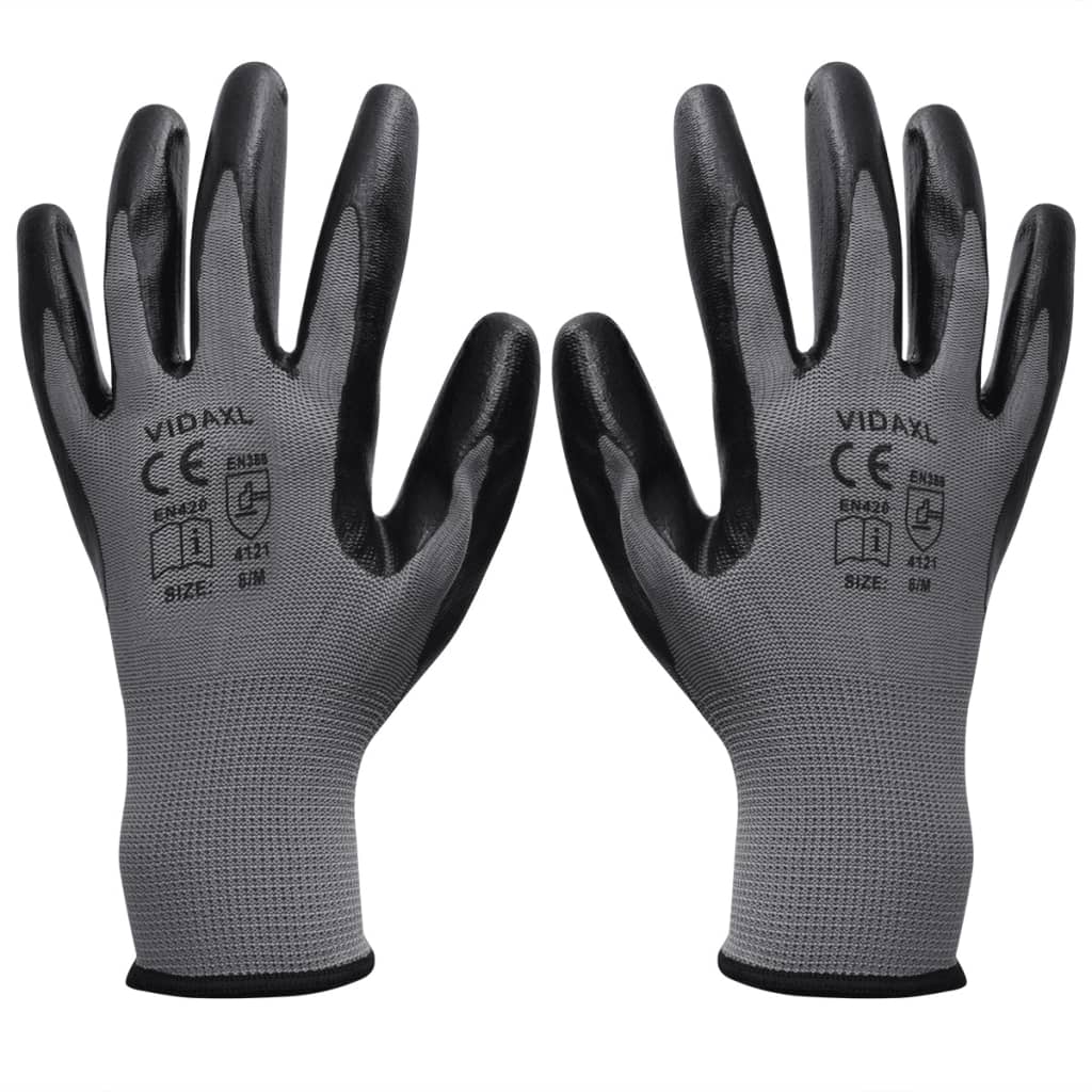 vidaXL Radne rukavice nitrilne 1 par sivo-crne veličina 9/L