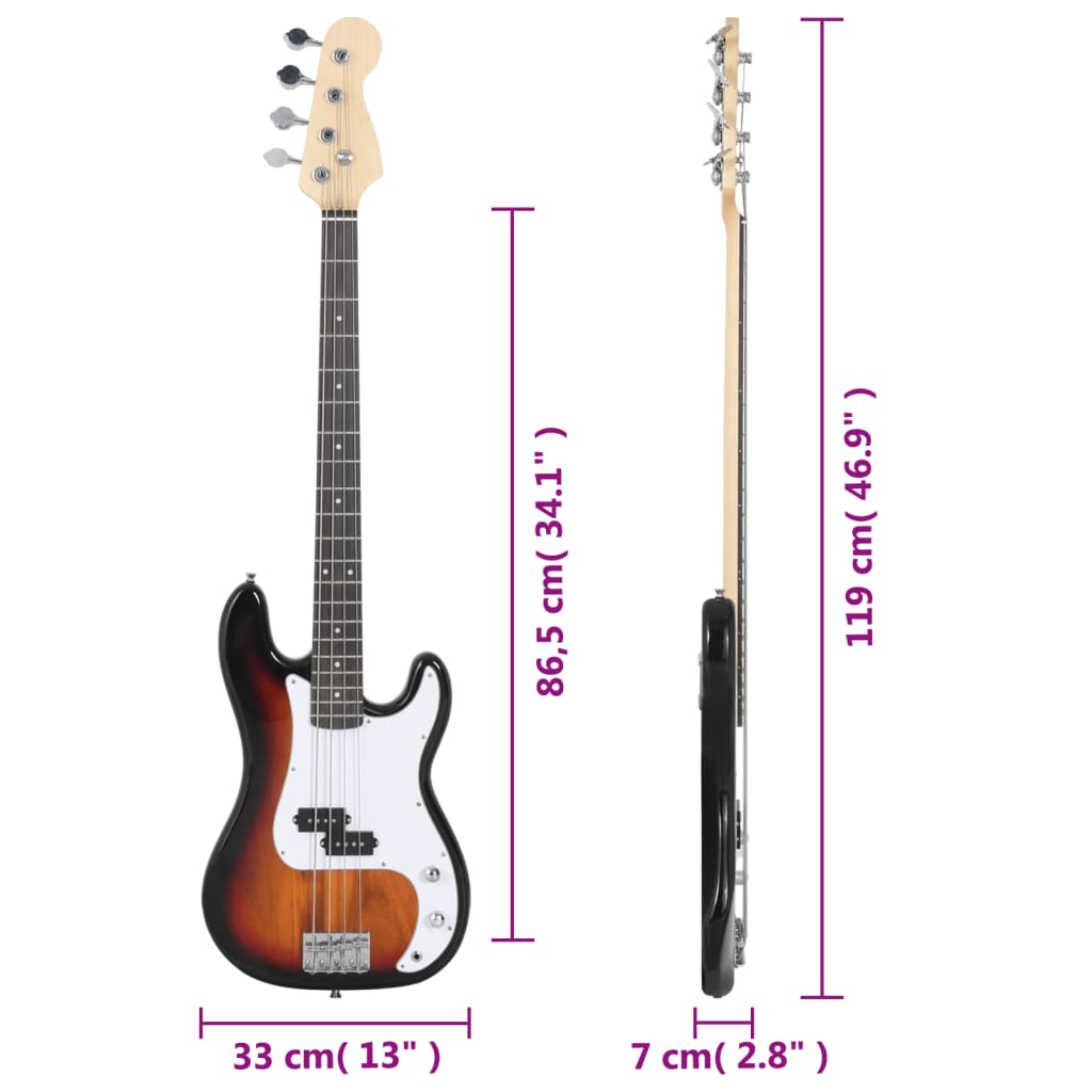 vidaXL Električna bas gitara za početnike s torbom 4/4 46 "