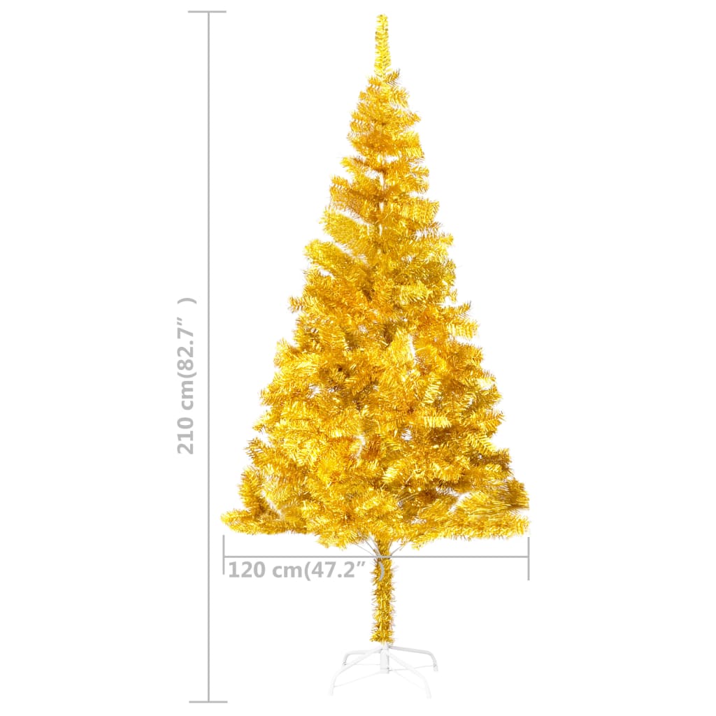 vidaXL Umjetno osvijetljeno božićno drvce sa stalkom zlatno 210 cm PET