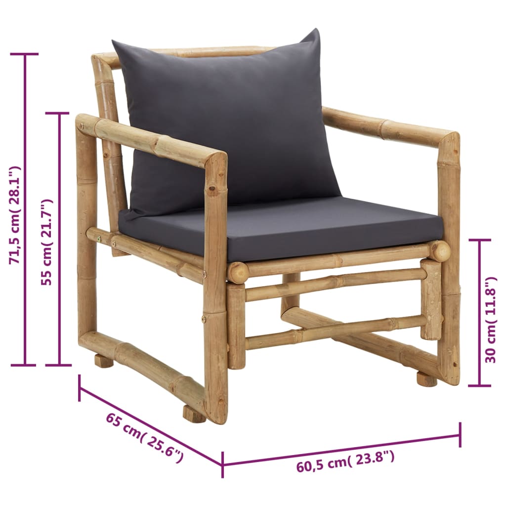 vidaXL Vrtne stolice s jastucima 2 kom od bambusa