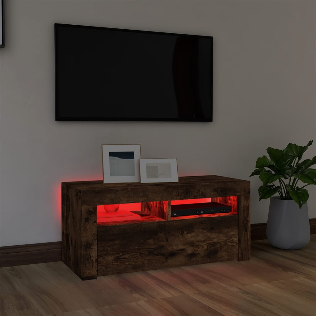 vidaXL TV ormarić s LED svjetlima boja dimljenog hrasta 90x35x40 cm