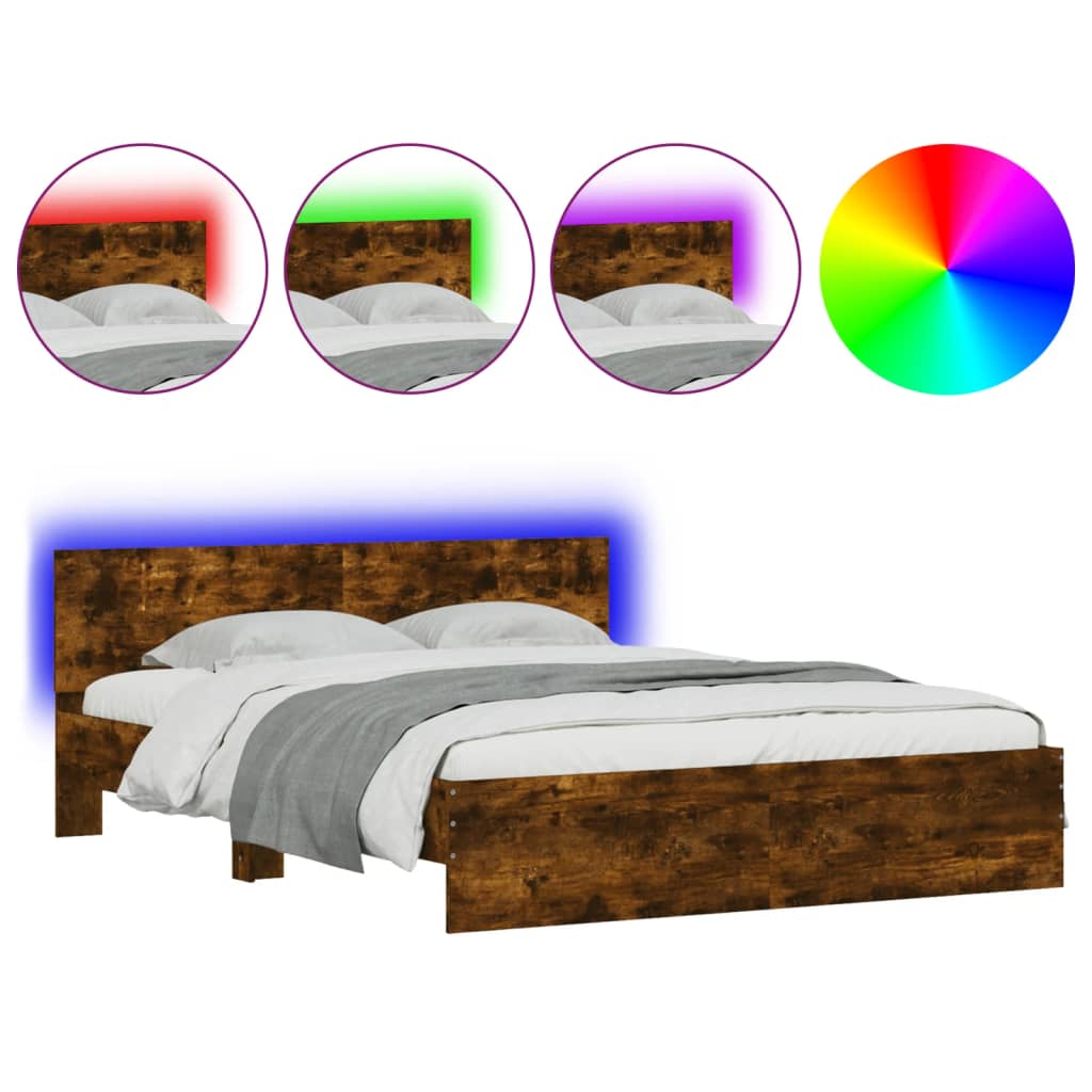 vidaXL Okvir za krevet s uzglavljem i LED boja hrasta 160x200 cm