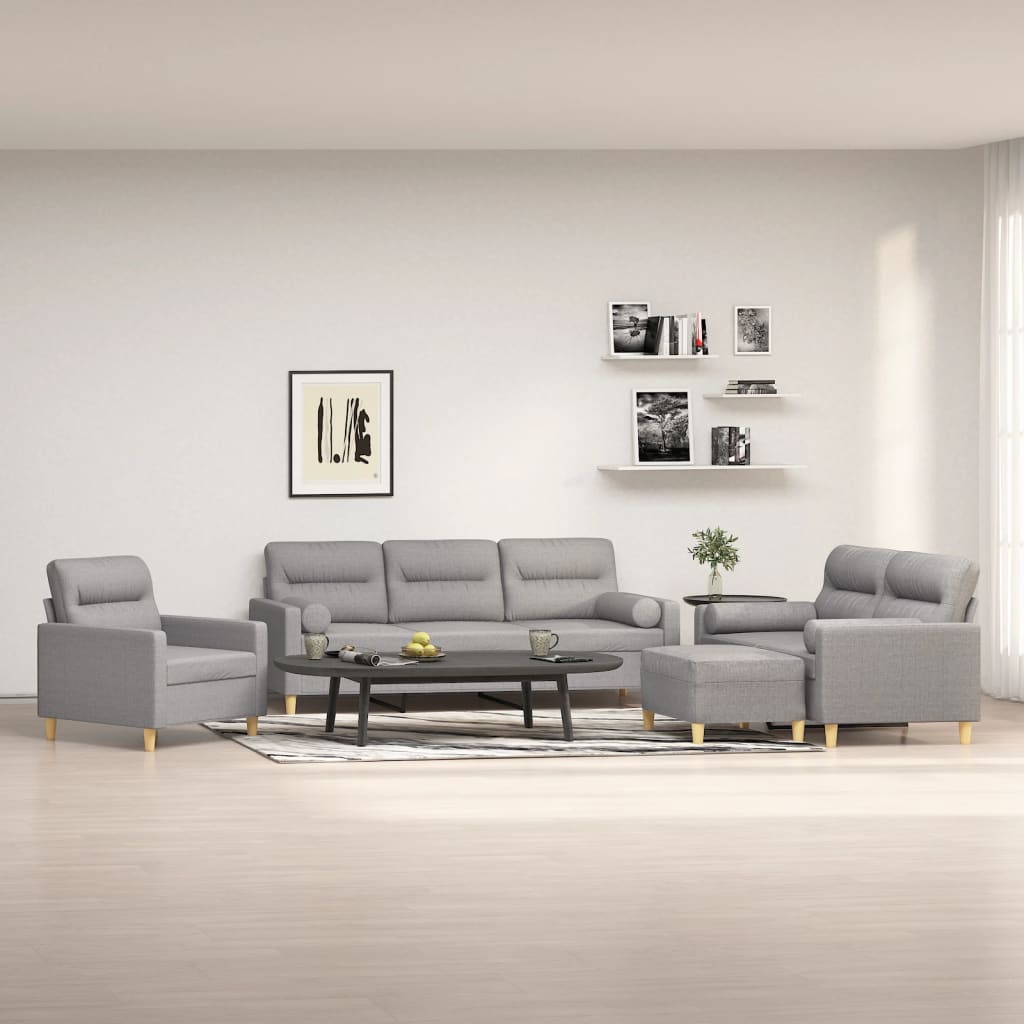 vidaXL 4-dijelni set sofa s jastucima svjetlosivi od tkanine