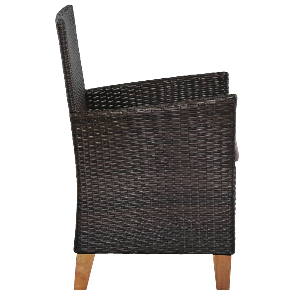 vidaXL Vrtne stolice s jastucima od poliratana 2 kom smeđe
