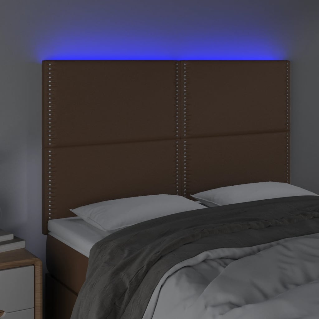vidaXL LED uzglavlje smeđe 144x5x118/128 cm od umjetne kože