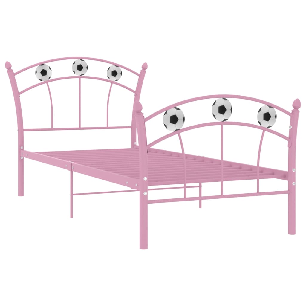 vidaXL Okvir za krevet s nogometnim uzorkom ružičasti metal 90x200 cm