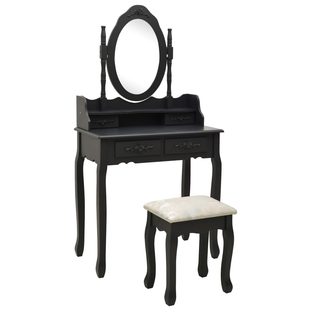 vidaXL Toaletni stolić sa stolcem crni 75x69x140 cm od drva paulovnije