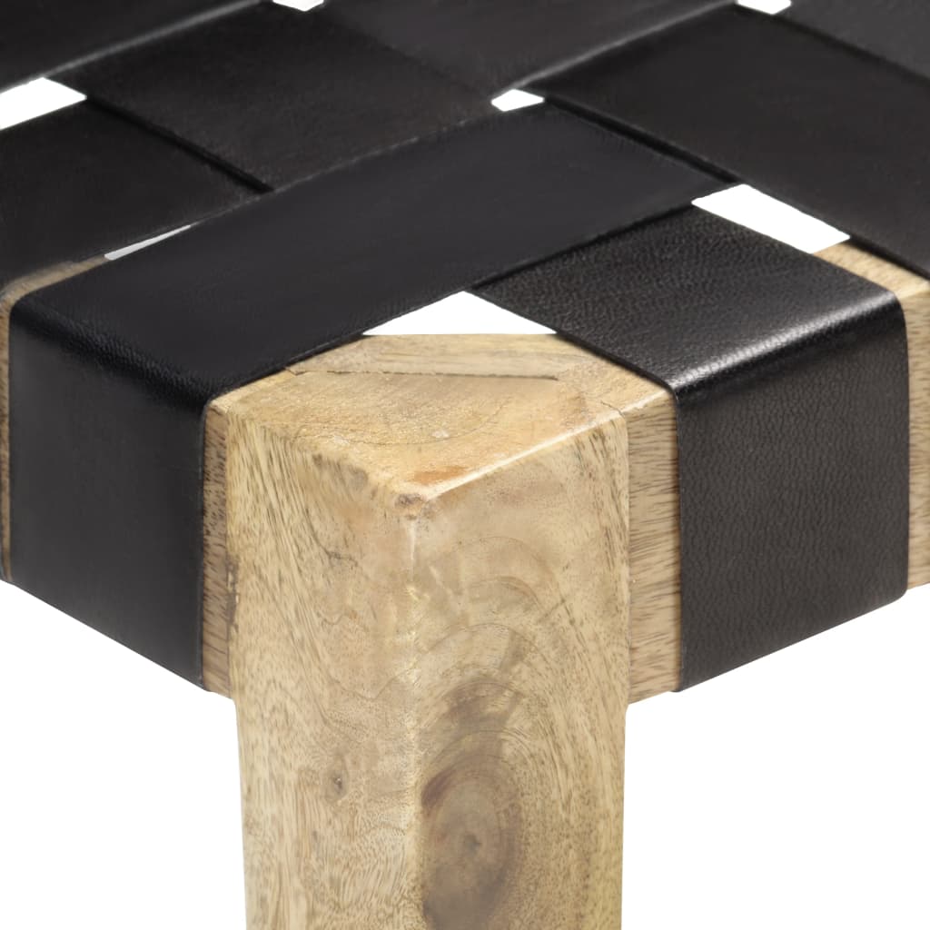 vidaXL Klupa od prave kože i masivnog drva manga 110 cm crna
