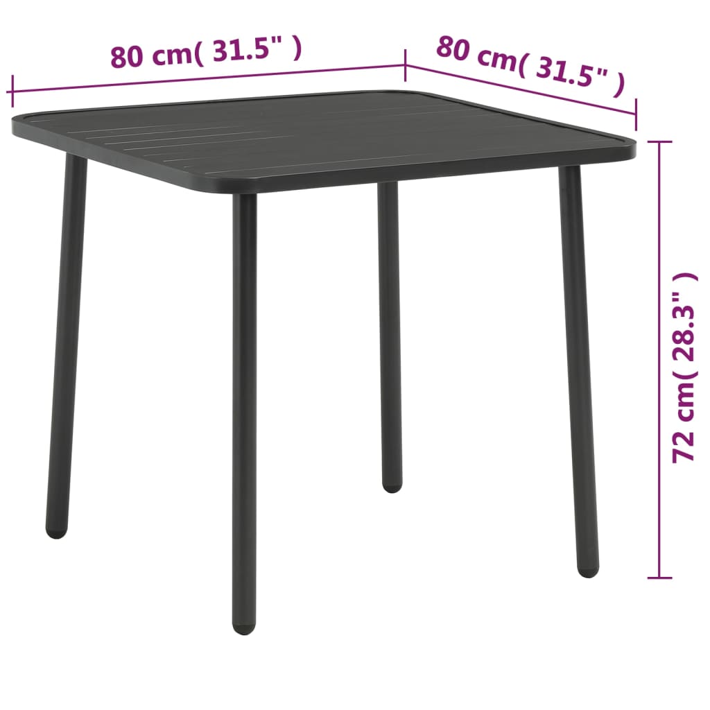 vidaXL Vrtni stol tamno sivi 80 x 80 x 72 cm čelik
